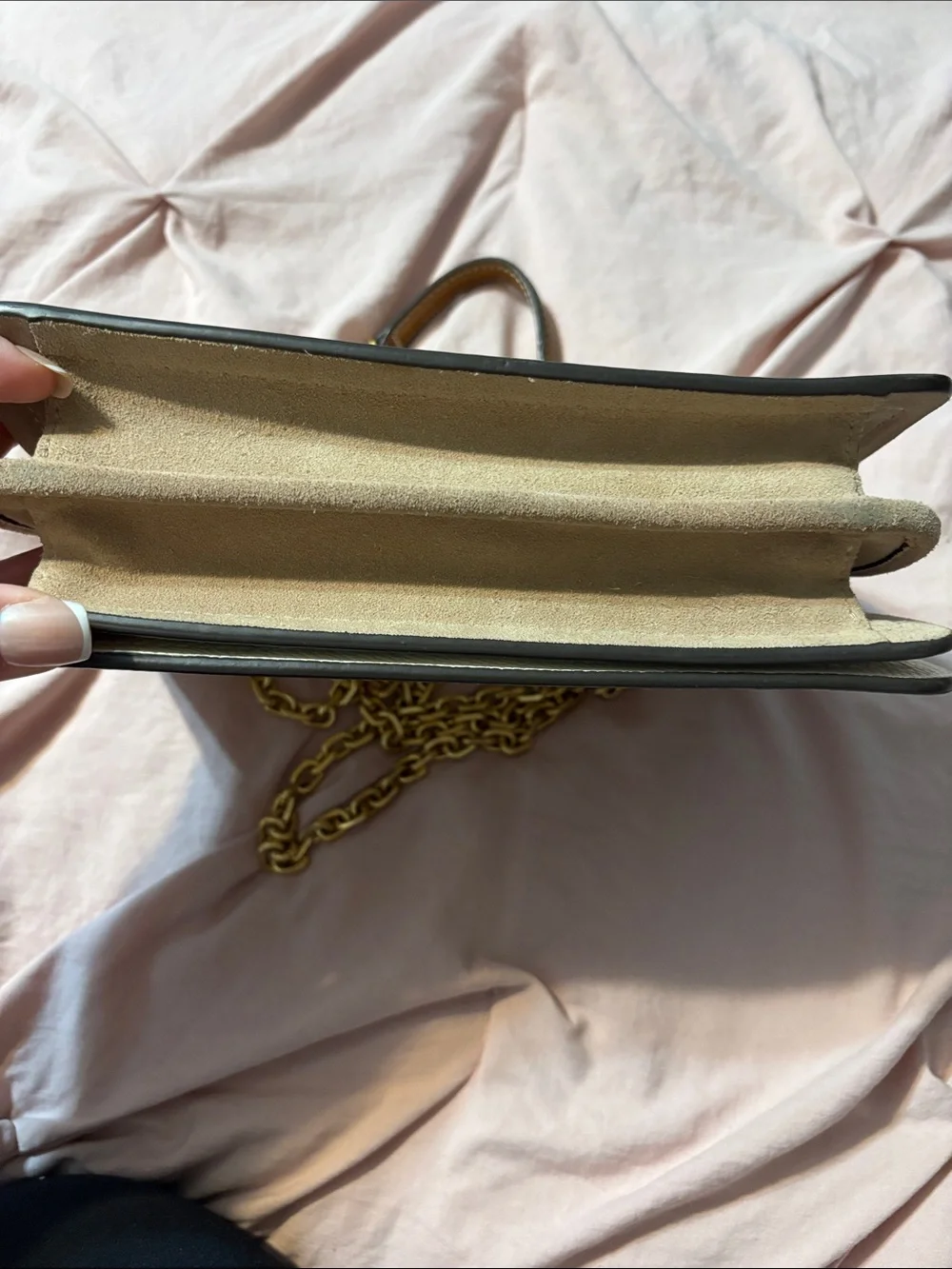 Tory Burch Cream Pebbled Leather Chain-Handle Shoulder Bag with Gold Hardware
